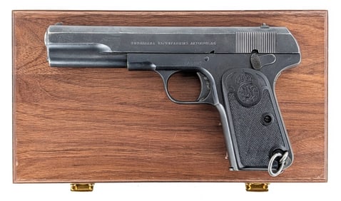Swedish Husqvarna M1907 .380 ACP Semi Auto Pistol w/ Display Case