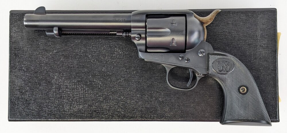U.S. Firearms Rodeo .45 LC Single Action Revolver w/ Box: Manufacturer: U.S.F.A. Mfg. Co., Model: Rodeo, Type: Revolver, Caliber/Gauge: .45 LC, Barrel: 5-1/2 inch, Choke: , Finish: Black, Grip: Checkered Plastic, Stock: , Condition: Near new with minimal wea