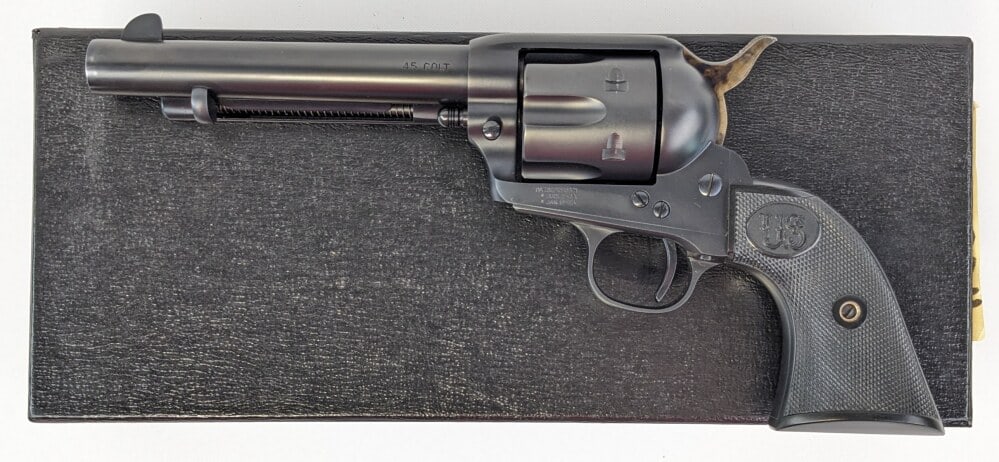 U.S. Firearms Rodeo .45 LC Single Action Revolver w/ Box: Manufacturer: U.S.F.A. Mfg. Co., Model: Rodeo, Type: Revolver, Caliber/Gauge: .45 LC, Barrel: 5-1/2 inch, Choke: , Finish: Black, Grip: Checkered Plastic, Stock: , Condition: Very nice with light wear