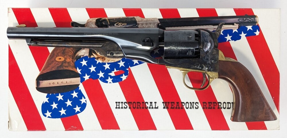 F.lli Pietta 1861 Navy .36 Cal Black Powder Revolver w/ Box: Manufacturer: F.lli Pietta, Model: 1861 Navy, Type: Black Powder, Caliber/Gauge: .36 Cal, Barrel: 8-1/8 inch, Choke: , Finish: Blued & Color Case Hardened, Grip: Wood with a Brass Frame, Stock: , Cond