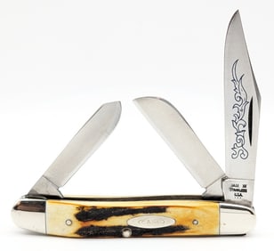 1977 Case XX Blue Scroll Stag Medium Stockman 5347