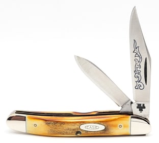 1977 Case XX Blue Scroll Stag Medium Texas Jack Knife 52087