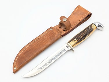 1977 Case XX Blue Scroll Stag 516-5 Fixed Blade w/ Sheath