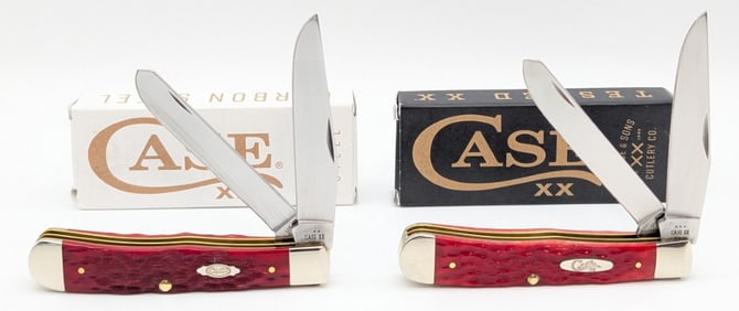 2025 Case XX Dark Red Bone Standard & Peach Seed Jig Trappers 6254 w/ Boxes