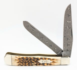 2007 Case XX Rain Drop Damascus Amber Bone Trapper 6254