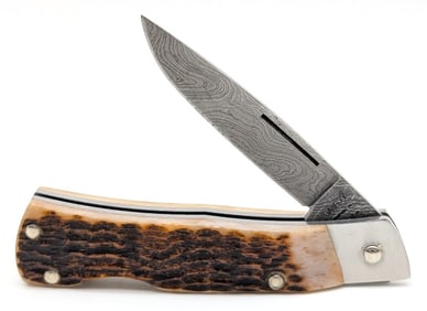 1990 Case XX Damascus Rogers Bone Executive Lockback Knife ROG61059