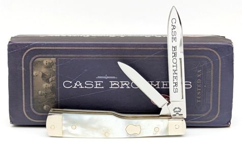 2004 Case Brothers Mother of Pearl Small Gunstock Knife 8215 w/ Tin