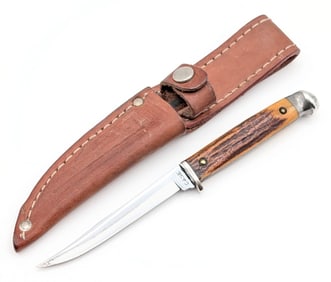 1940-65 Case XX Stag Mini Fixed Blade Knife FINN w/ Sheath