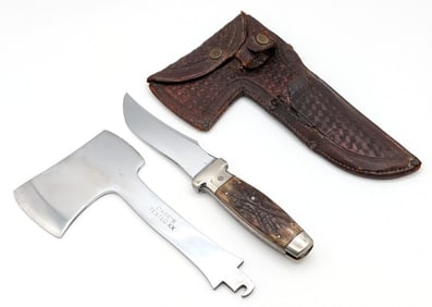 1932-40 Case's Tested XX Second Cut Green Bone Fixed Blade Hatchet Combo w/ Sheath