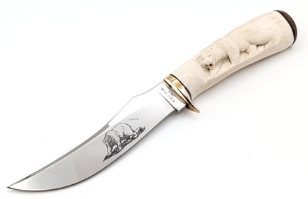 1990 Case XX Custom Carved Bone Kodiak Bowie Knife