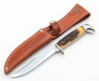 1965-80 Case XX Stag Fixed Blade Knife 5 FINN w/ Sheath