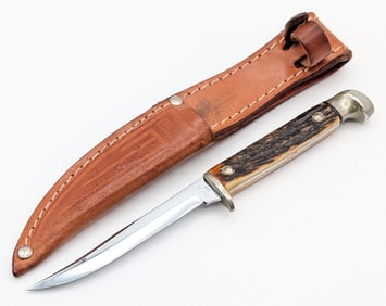 1965-80 Case XX Stag Small Fixed Blade Knife M5F w/ Sheath