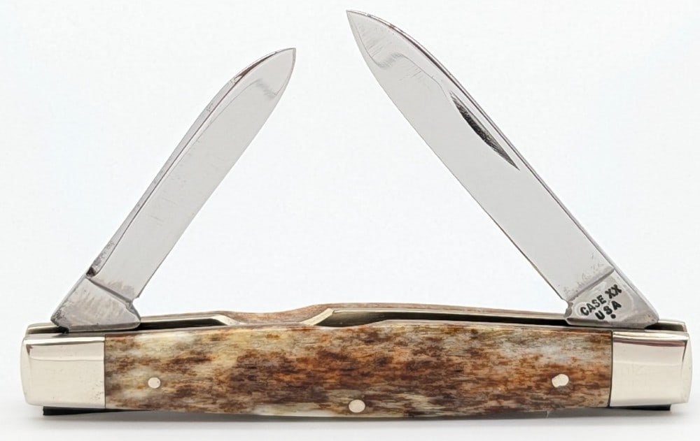 1979 Case XX Smooth Appaloosa Bone Pen Knife A62042: Knife is in very nice condition with some light scuffs on the blades, and light scuffs on the bolsters from handling. Overall measures 3in when closed.