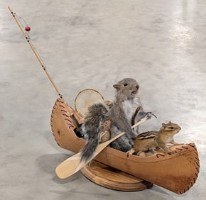 Squirrel & Chipmunk Birch Bark Canoe Adventure Full Body Taxidermy