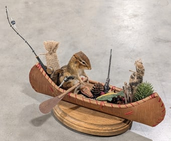 Chipmunk Adventure w/ Birch Bark Canoe Full Body Taxidermy