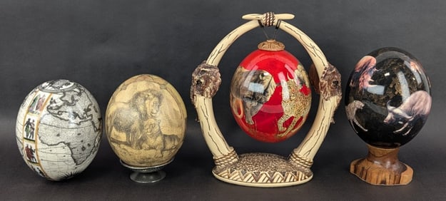 (4) Ostrich Eggs w/ Dipped Art