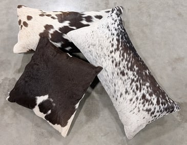 (3) Black & White Cowhide Throw Pillows