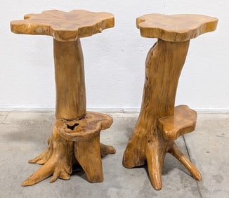 Pair of Teak Wood Tree Root End Tables