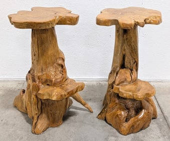 Pair of Teak Wood Tree Root End Tables