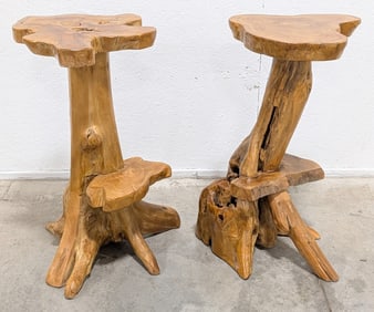 Pair of Teak Wood Tree Root End Tables