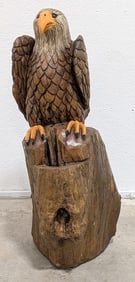 3ft Carved Wood Bald Eagle Sculpture