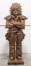 7ft Teak Wood Native American Chief Sculpture