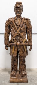 7ft Teak Wood Civil War Soldier Sculpture