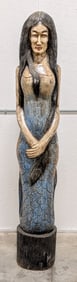 6.5ft Carved Wood Mermaid Siren Statue