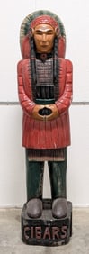 7ft Carved Wood Cigar Store Native American Statue