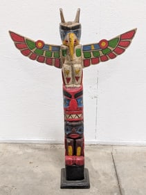 3.5ft Native American Carved Wood Totem Pole
