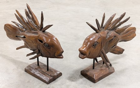 Pair of Carved Teak Wood Fish