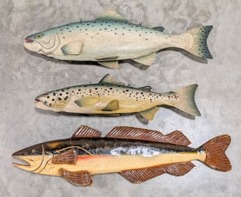 (3) Decorative Painted Metal & Fiberglass Hanging Trout