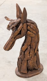 Teak Wood Horse Bust Sculpture