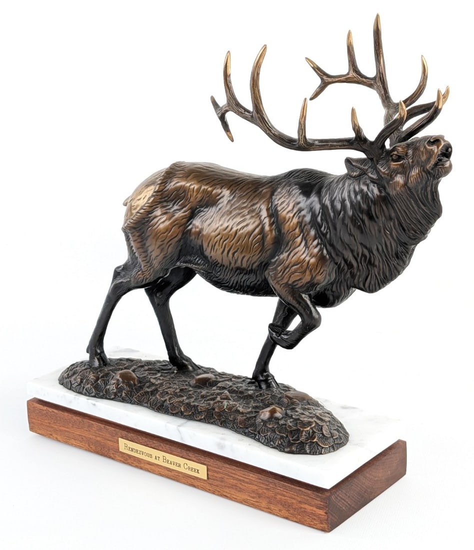 Ltd 1995 "Rendezvous At Beaver Creek" by Gerald Balciar Bronze Elk: "Rendezvous At Beaver Creek" by Gerald Balciar. #5/150. Measures 11.5in height x 12in length x 5in width.