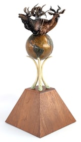 2000 Fred Boyer Bronze Elk Bongo & Ram Sculpture