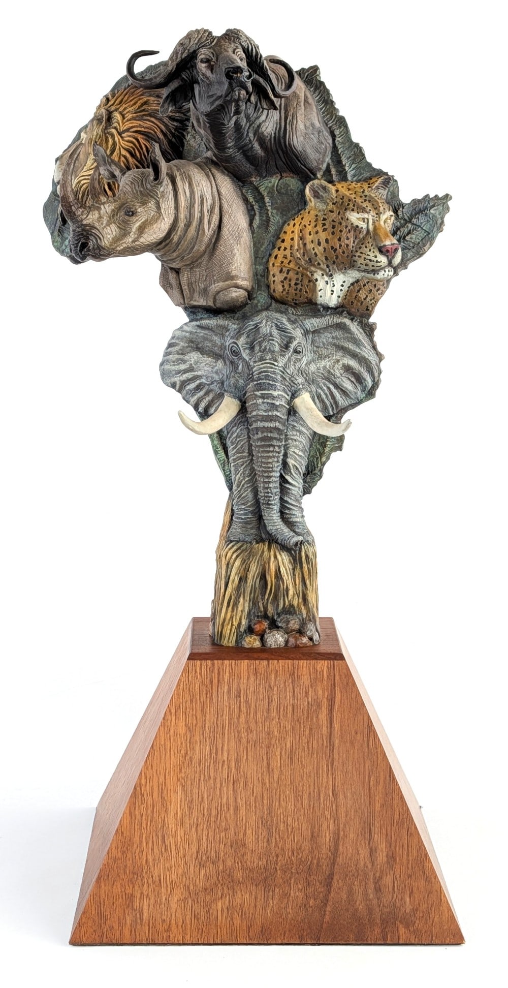 2000 Fred Boyer Bronze "The Big Five" African Game: Signed by Fred Boyer. Measures 24.5in tall x 13in width x 10.5in depth.
