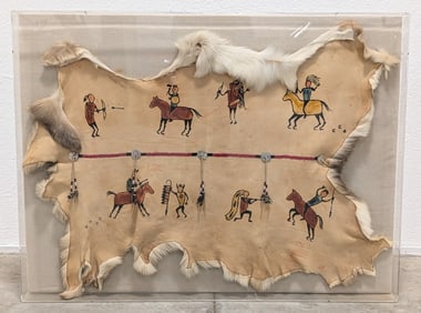 Framed Native American Painted Caribou Hide