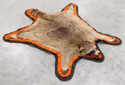 Vtg Large Racoon Hide Matted Rug 48in x 43in