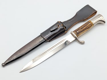 WWII German Eickhorn Stag Dress Bayonet w/ Scabbard & Frog