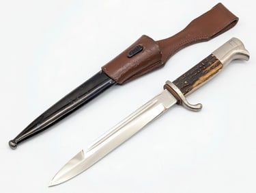 WWII German Unmarked Stag Dress Bayonet w/ Scabbard & Frog