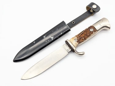 WWII German E. Pack & Sohn Stag Hitler Youth Knife w/ Scabbard