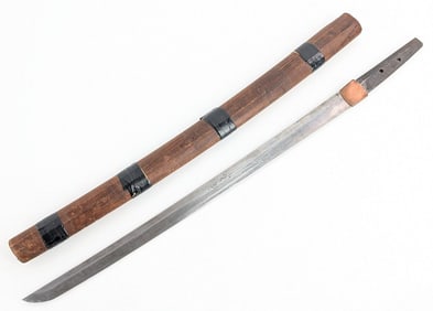 Antique Toyoshu Fujiwara Masayasu Wakizashi w/ Scabbard Missing Handle