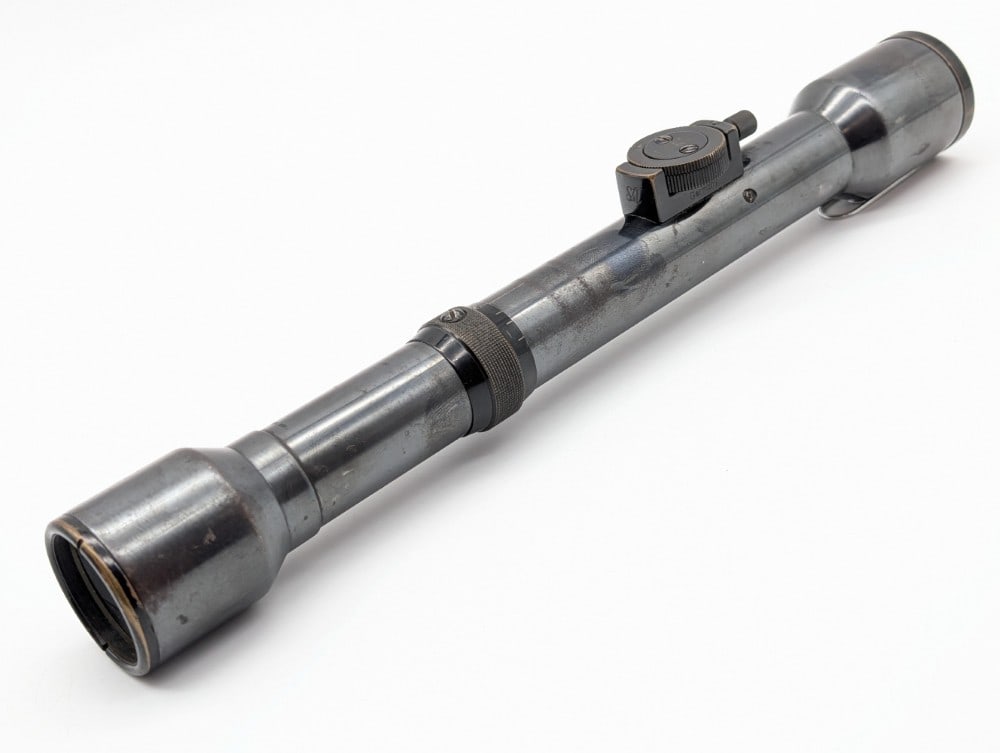 Post WWII German Ziel-Dialyt 4x Scope: Scope is in nice condition with general scuffs and wear on the tube, and a nice clear sight picture. Overall measures 9-1/2in long. Ref #: 7113