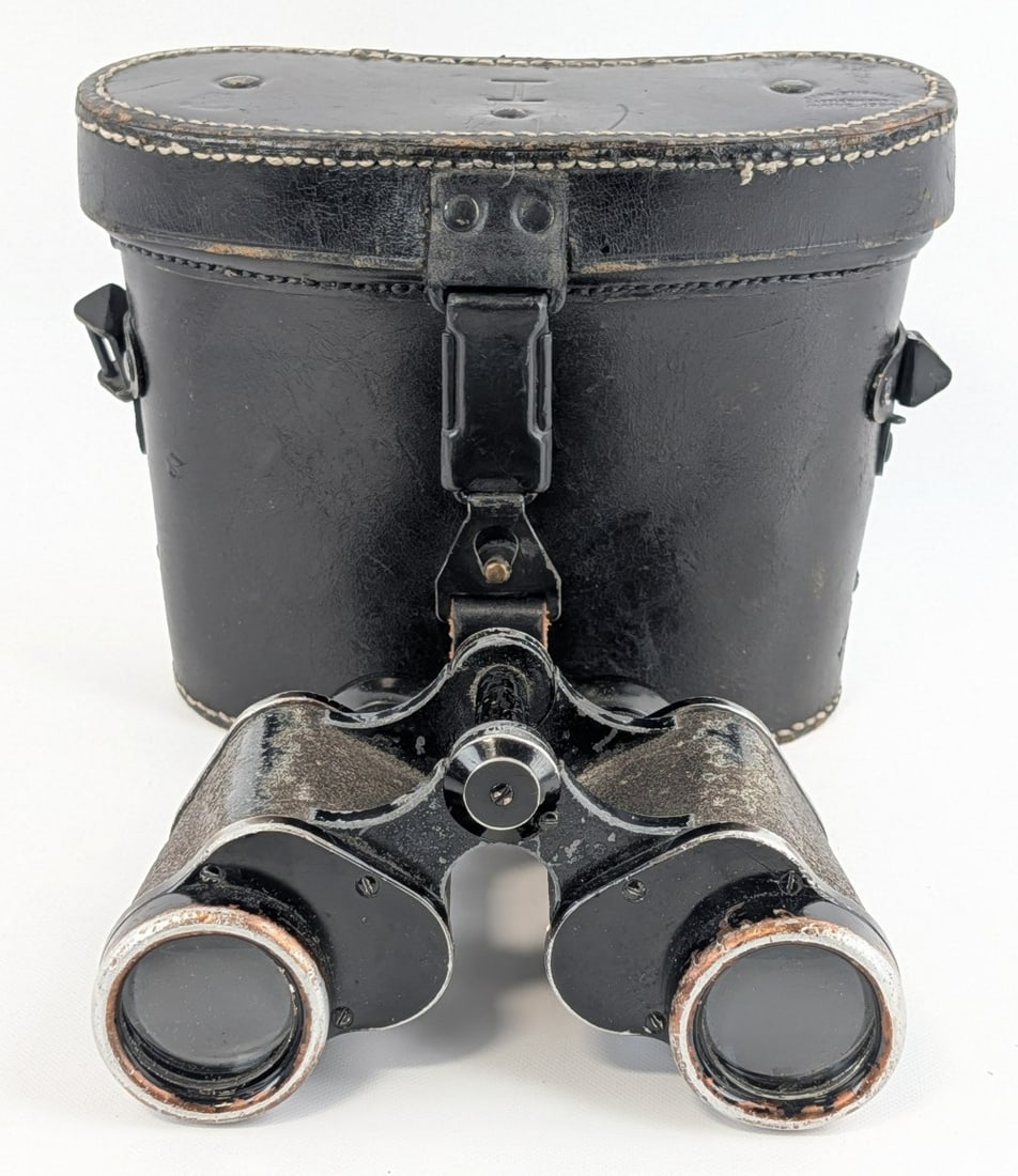 WWII German Carl Zeiss Jena 6x30 Dienstglas Binoculars w/ Case: Binoculars are in well used condition with heavy scratches and finish wear, but a nice clear sight picture. Case is marked with the manufacturer Ferd. Stiegler 1934 and the Waffenampt WaA136 on the li