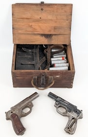 (2) WWII German M42 Flare Guns w/ Signal Flare Pouch & Flares in Case