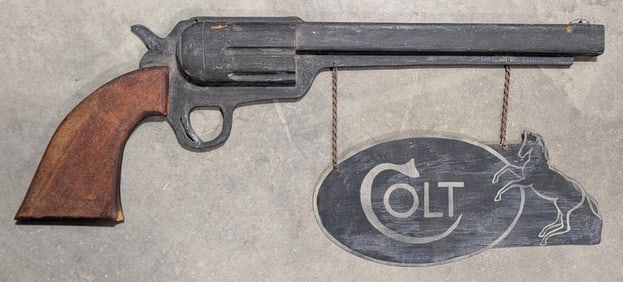 Vtg Colt Revolvers Wooden Sign