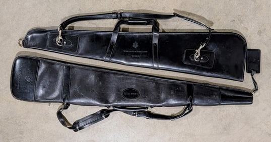 (2) Authentic Holland & Holland 12 Ga Black Leather Cases