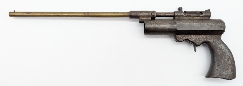 Bedford Eureka .22 Cal Air Pistol for Parts: Pistol is missing the air tank, but still has the patent marked brass barrel and cast metal frame.