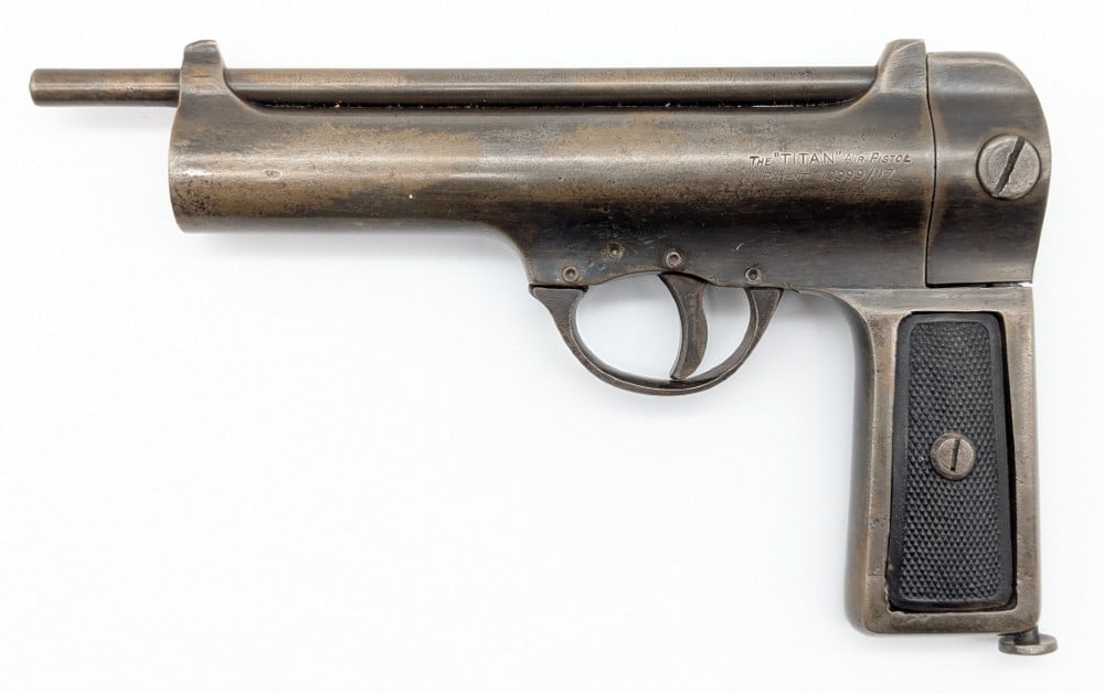 Antique The Titan .177 Cal Air Pistol: Pistol is in nice condition with some nice finish wear and some scattered dings from use and age.? Ref #: 1034