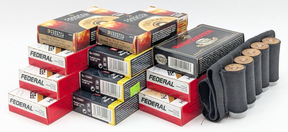 55 Rnds of Various Brands 12 Ga Shells: 2-3/4 length, 1oz and 9 pellets. Brands include Winchester, Federal, and Brenneke KO.
